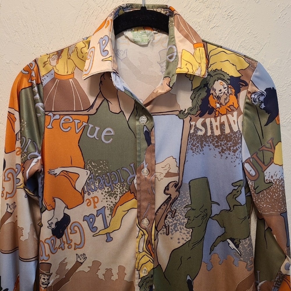 Vintage 70s Sears Jr. Toulouse-Lautrec Moulin Rouge Shirt - Picture 2 of 13